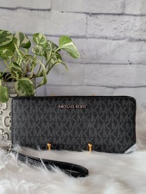 Michael Kors Black Logo Zip-Around Wristlet Wallet